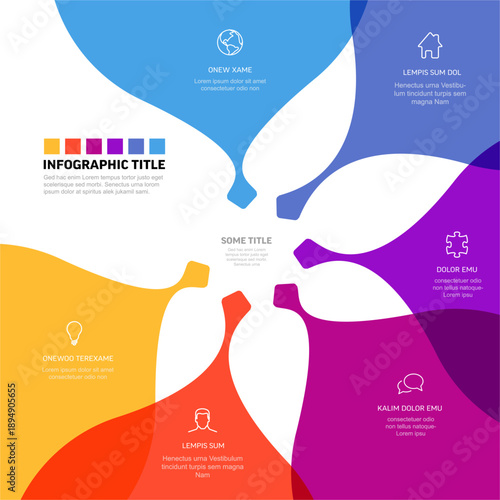 This colorful infographic template features a vibrant petal design for displaying data. Use this petal design infographic to create a professional business presentation easily.