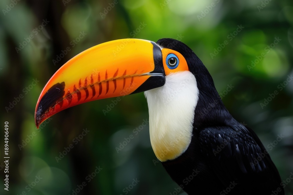 Fototapeta premium Close up of ramphastos toco showing its beak, in natural habitat