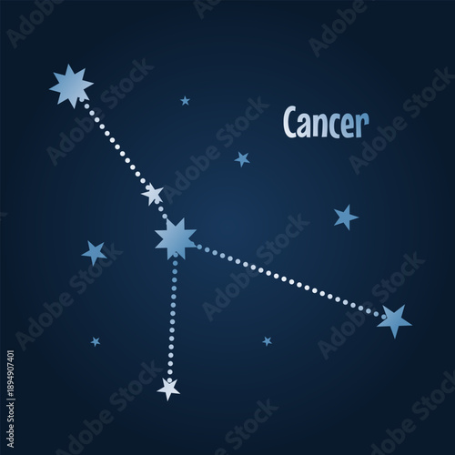 Cancer zodiac constellation stars in the sky. Vector illustration