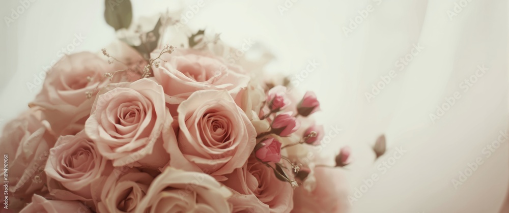 Obraz premium Pink roses flower bouquet in close-up shot