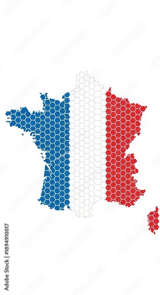 Fototapeta premium Hexagonal pattern depicting the shape of france with flag colors