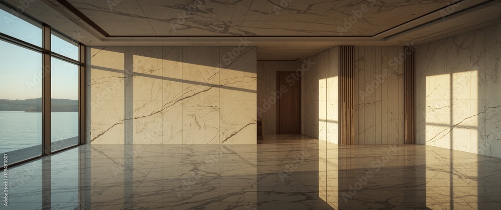 Obraz premium Contemporary lakeside bedroom in vacant house