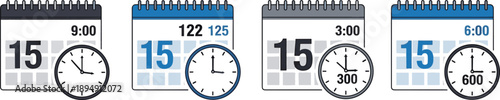 Calendar and clock icons showing dates and times