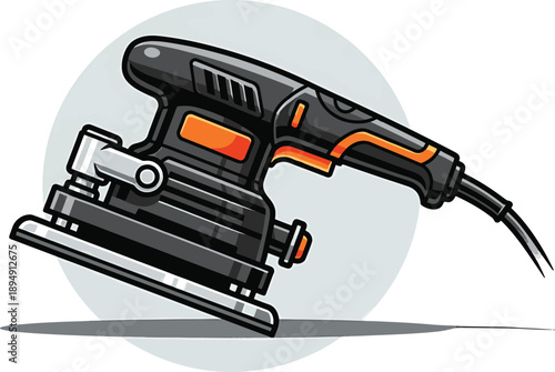 Electric hand sander tool vector illustration, woodworking equipment