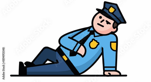 Tired Police Officer Resting on the Ground.
