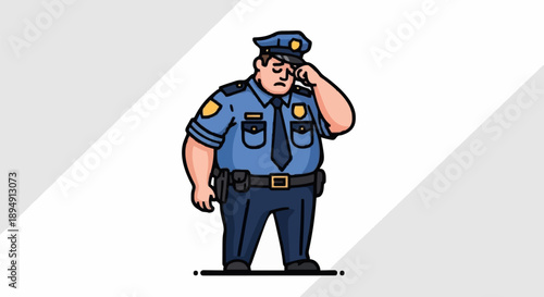 Tired Police Officer Rubbing Eyes Exhausted Law Enforcement Uniform.