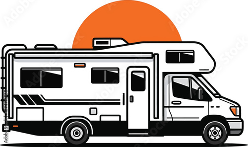 Motorhome recreational vehicle traveling with sun vector
