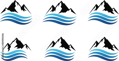 Mountain and wave logo vector set clean design art