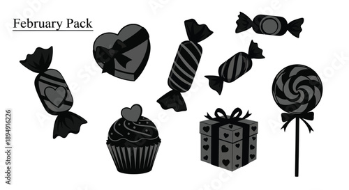 Collection of black and white sweets and gift
