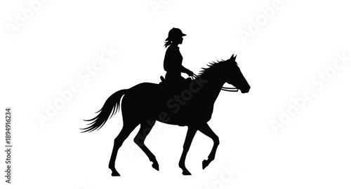 Silhouette of a horseback rider against a stark white background