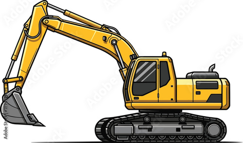 Yellow excavator digging machine isolated vector illustration