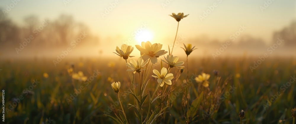Fototapeta premium Sunrise Backdrop with Pale Yellow Flowers