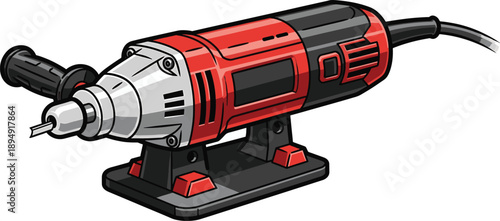 Industrial heavy duty electric hand drill on stand vector machine