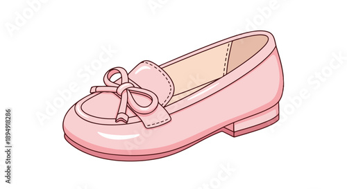Illustration of a pink loafer shoe with a bow detail on the toe against a clean white background.