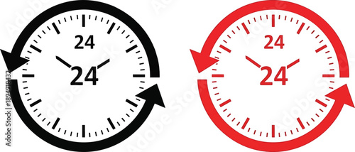 Clock face with twenty four hour cycle arrow for service and support