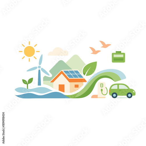 Eco-Friendly Energy and Transportation Illustration