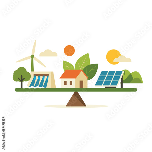 Balance of nature and energy sources illustration