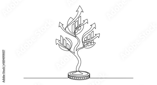 Growing Money Tree with Rising Arrows.