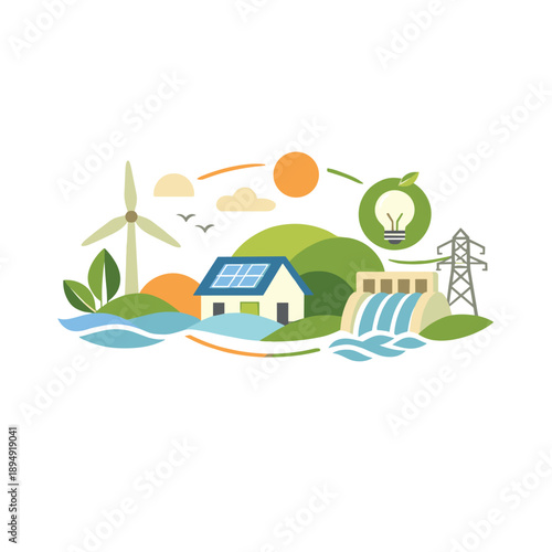 Illustration of renewable energy resources and sustainability