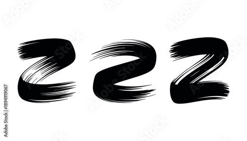 Black brush stroke numbers two number 2 in white background.