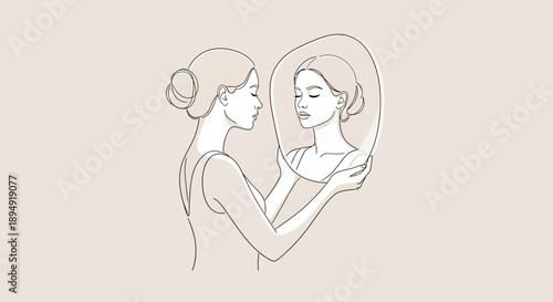 Woman Holding Mirror Reflection Female Beauty.