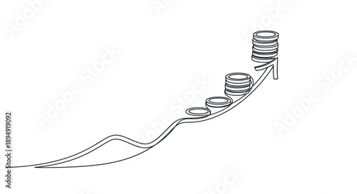 Coins Stacked on Rising Graph Line.