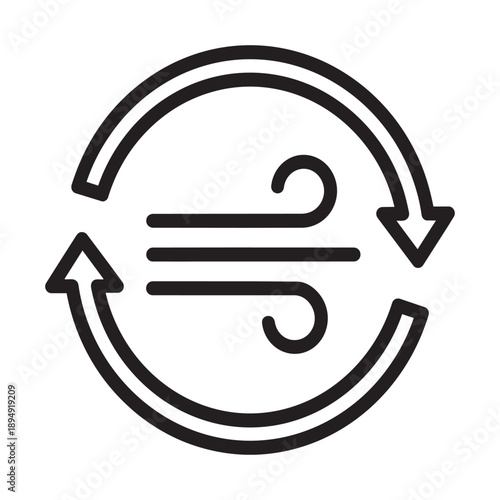 Airflow circulation icon with circular arrows wind