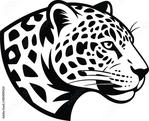 Black and white leopard head illustration, powerful big cat vector art, minimalist monochrome wildlife design, fierce predator graphic for logos, branding, tattoos, prints, and modern digital artwork