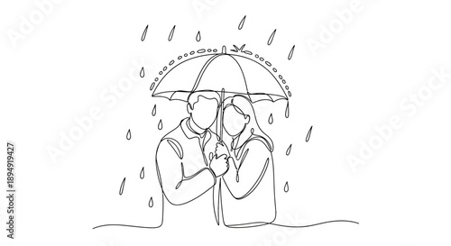 Couple Sharing Umbrella in Rainy Weather.