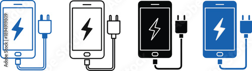 Mobile phone charging icons showing smartphone battery power status