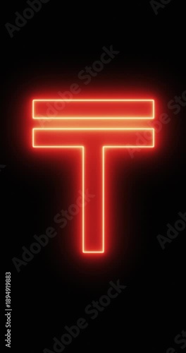 Kazakhstani Tenge Symbol in a neon light. Loop. 4K Vertical