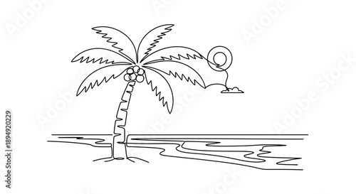 Palm Tree Illustration Simple Line Art.