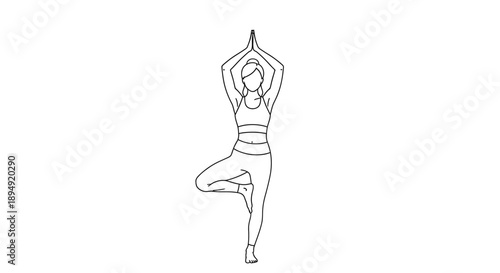 Woman Practicing Yoga Tree Pose Illustration.