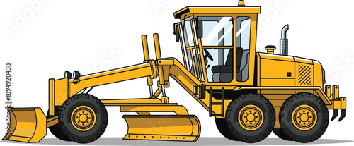 Heavy construction grader machine for earthworks and road construction