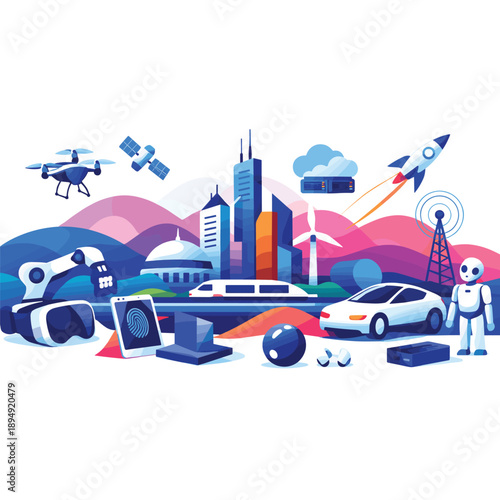 Futuristic city with advanced technology elements