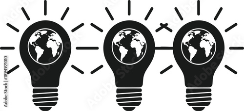 Global Idea Network Concept Illustration with Earth Inside Light Bulbs Representing Worldwide Innovation, Connection, Communication, and International Business Thinking