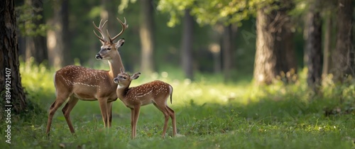 Wallpaper Mural Siblings of deer and red deer in the forest Torontodigital.ca