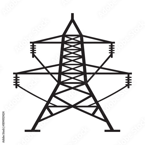 High voltage electricity pylon line art icon power