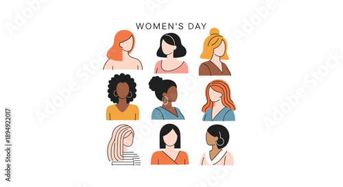 Diverse Collection of Women's Portraits Grid Arrangement Featuring Various Ethnicities and Hair Styles for Global Representation, Generative AI.