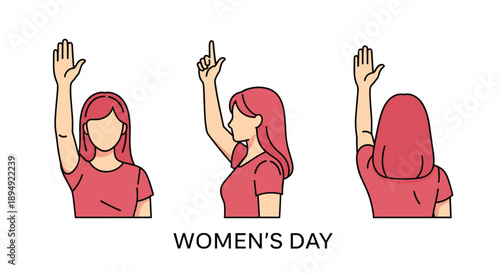 Woman with Red Hair Raising Her Arm Shown in Three Views Front Side and Back for Character Pose Reference, Generative AI.