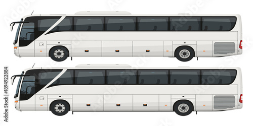 Modern Double Axle Coach Bus Side View Illustration Showing Long Distance Passenger Transport Vehicle for Travel, Tourism