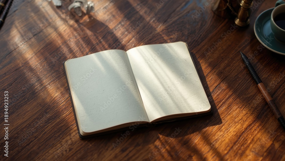 Fototapeta premium Vintage memo square paper or notebook on wooden surface, highlighting writing and record-keeping