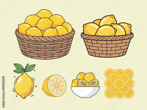 Lemon flat illustration design used for beverage branding, food packaging, and healthy lifestyle visuals