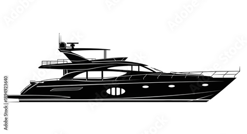 Luxury Yacht Silhouette on White Background.