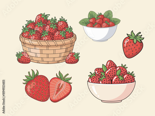 Strawberry flat illustration design used for fruit branding, healthy lifestyle content, and food packaging