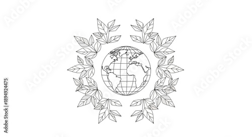 Globe Surrounded by Laurel Wreath Illustration.