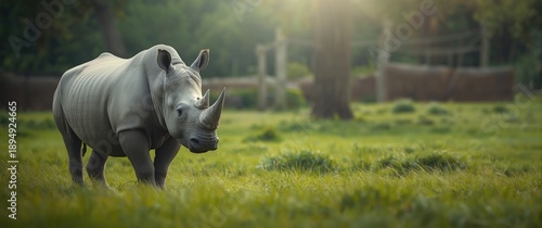 A solitary wild rhino in a zoo located in Australia
