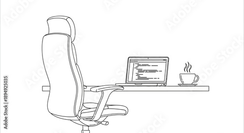 Office Chair with Laptop and Coffee.