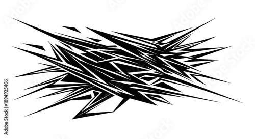 Black Sharp Jagged Splintered Torn Pieces.