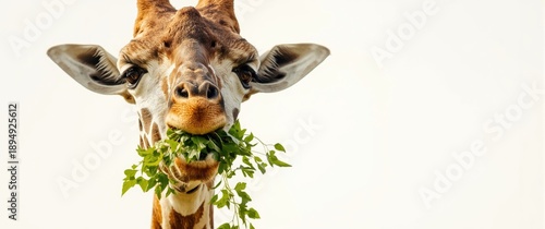 Giraffe feeding on fresh green foliage; Giraffa Camelopardalis species